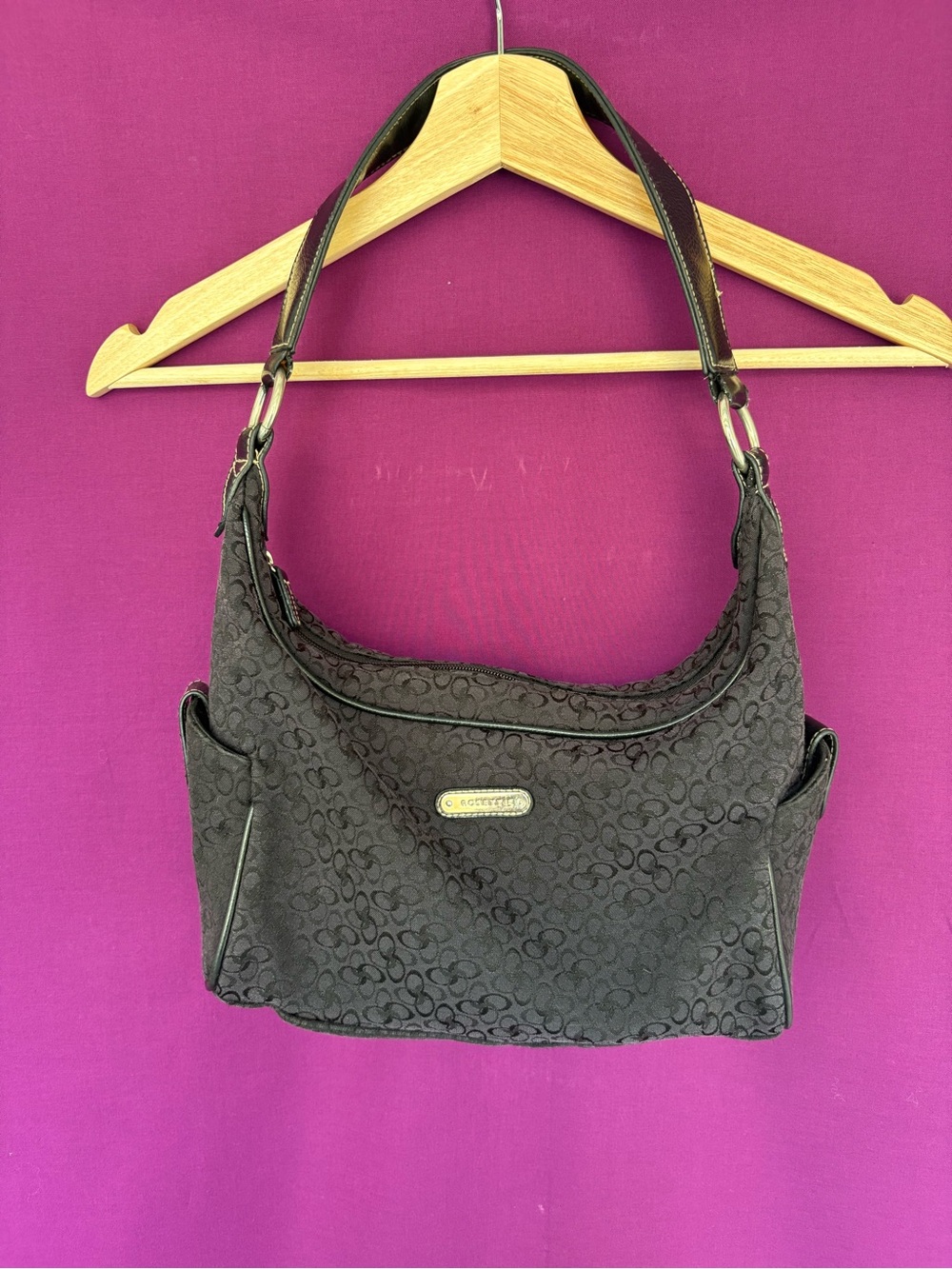 Rosetti black monogram shoulder bag with silver tone hardware